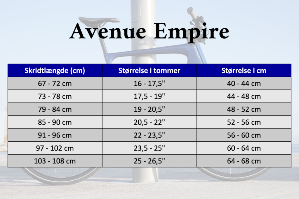 Størrelsesguide Avenue / Broadway / Empire