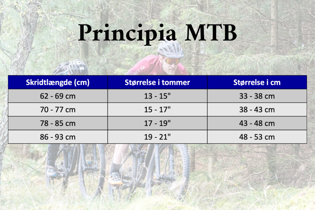 Størrelsesguide Principia | MTB Race / Børn