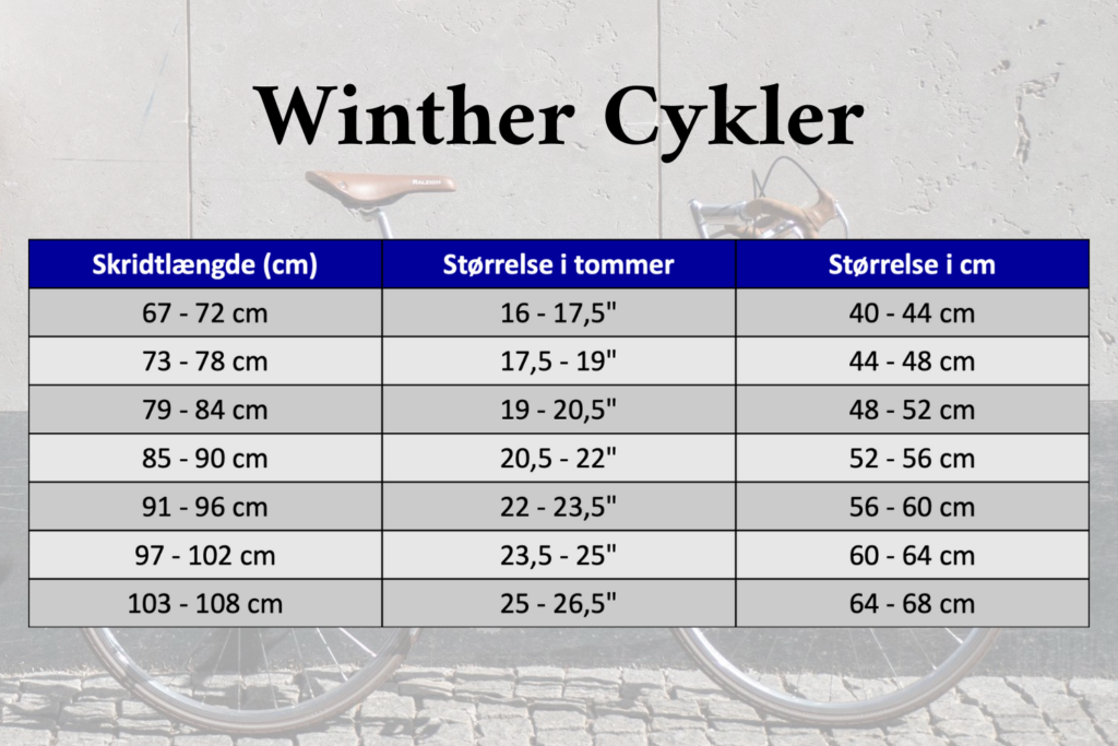 Størrelsesguide Winther | Citybikes / / Elcykler